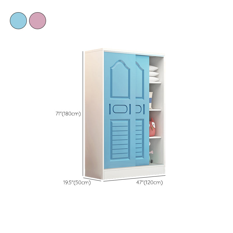 Pine Kid's Wardrobe Modern Wardrobe Closet With Sliding Door and Garment Rod