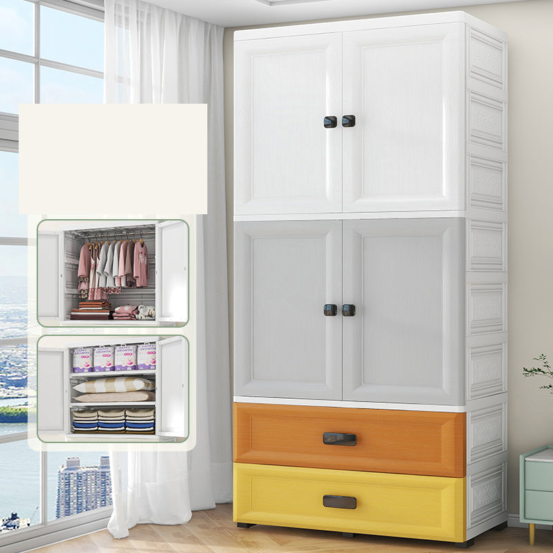 Contemporary Kid's Wardrobe Plastic Bedroom Armoire with Drawers and Garment Rod