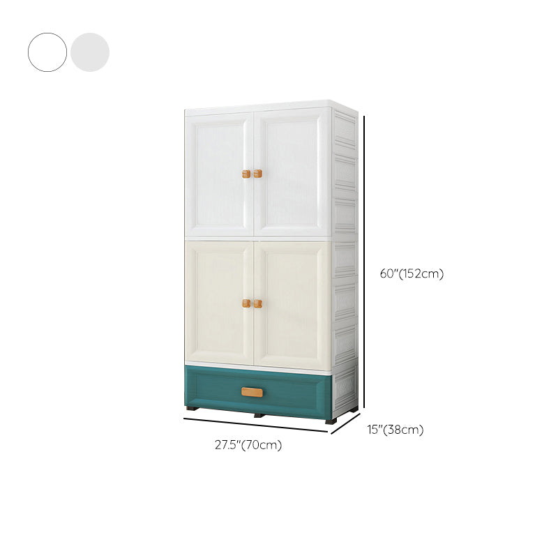 Contemporary Kid's Wardrobe Plastic Bedroom Armoire with Drawers and Garment Rod