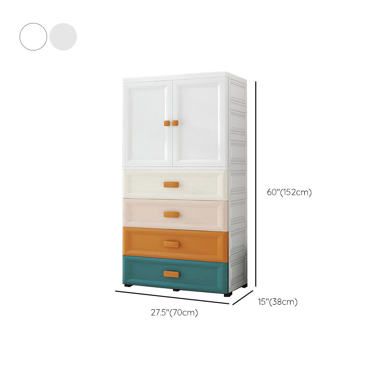 Contemporary Kid's Wardrobe Plastic Bedroom Armoire with Drawers and Garment Rod