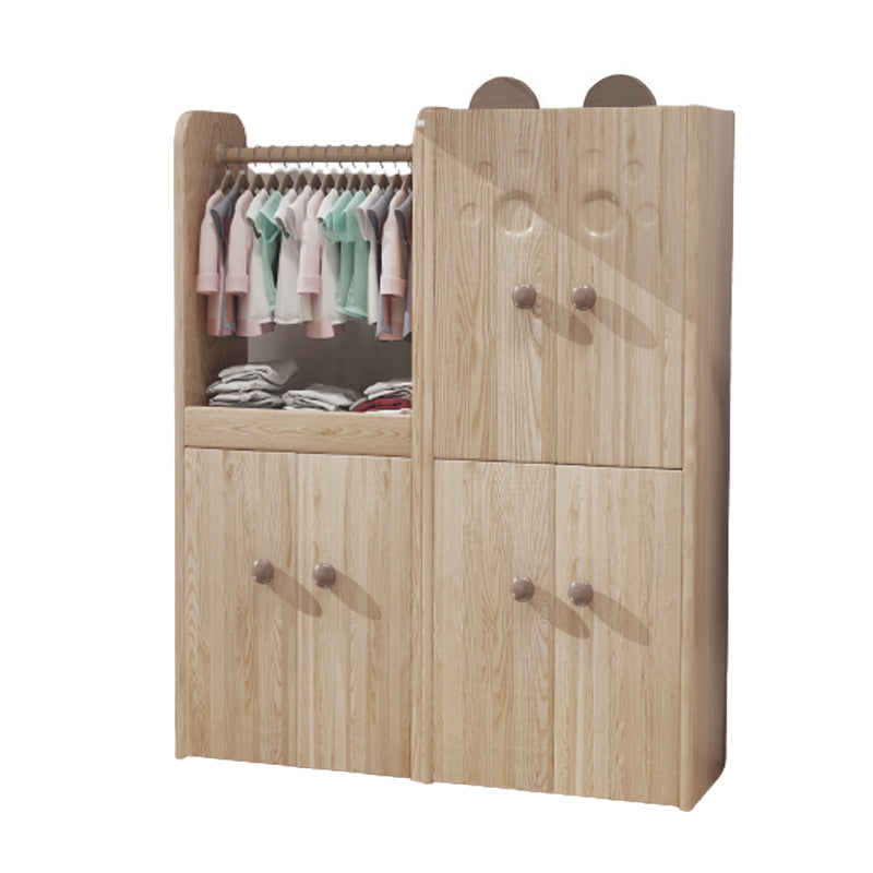 Solid Wood Kid Wardrobe Contemporary Light Wood Closet with Shelved