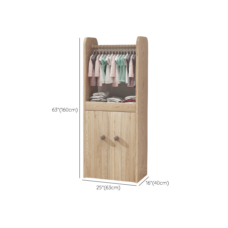 Solid Wood Kid Wardrobe Contemporary Light Wood Closet with Shelved