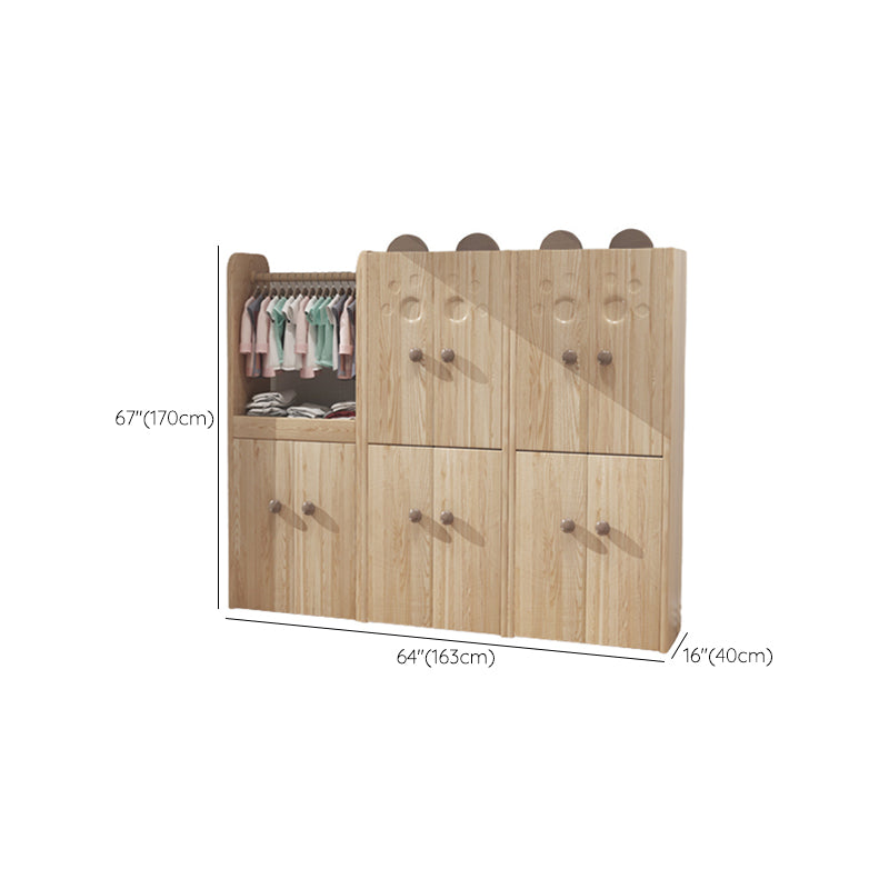 Solid Wood Kid Wardrobe Contemporary Light Wood Closet with Shelved