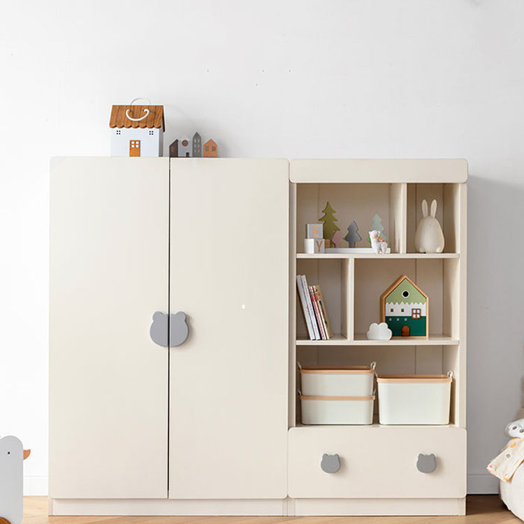 Solid Wood Kids Wardrobe Modern White Closet with Storage Drawers