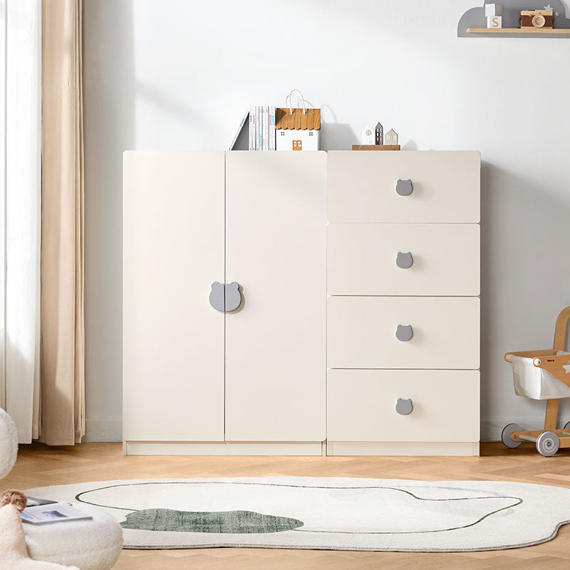 Solid Wood Kids Wardrobe Modern White Closet with Storage Drawers