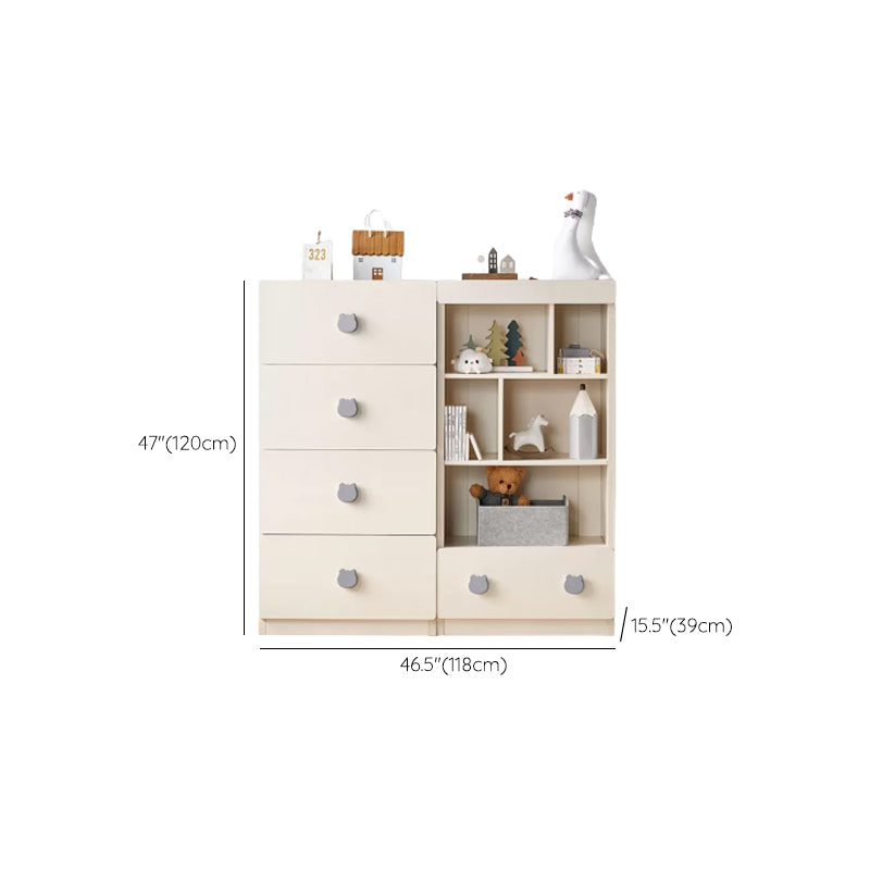 Solid Wood Kids Wardrobe Modern White Closet with Storage Drawers