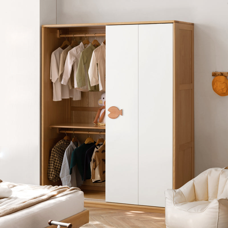 Beech Wood Kids Wardrobe Modern Closet with Sliding Barn Door