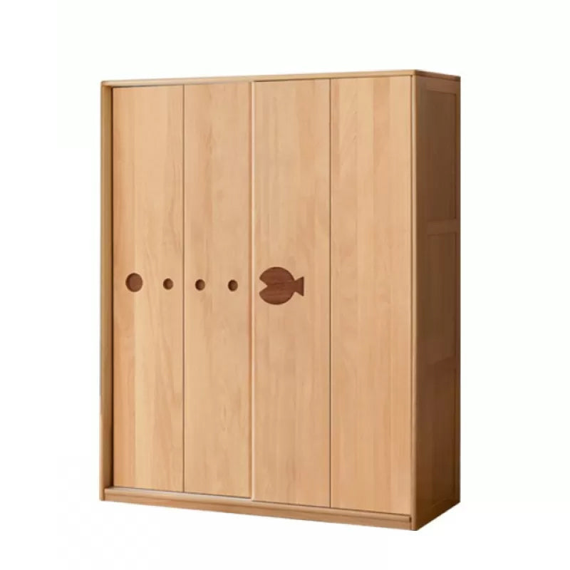 Beech Wood Kids Wardrobe Modern Closet with Sliding Barn Door