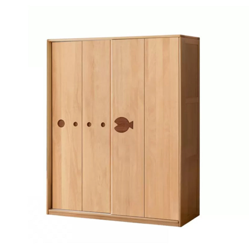 Beech Wood Kids Wardrobe Modern Closet with Sliding Barn Door