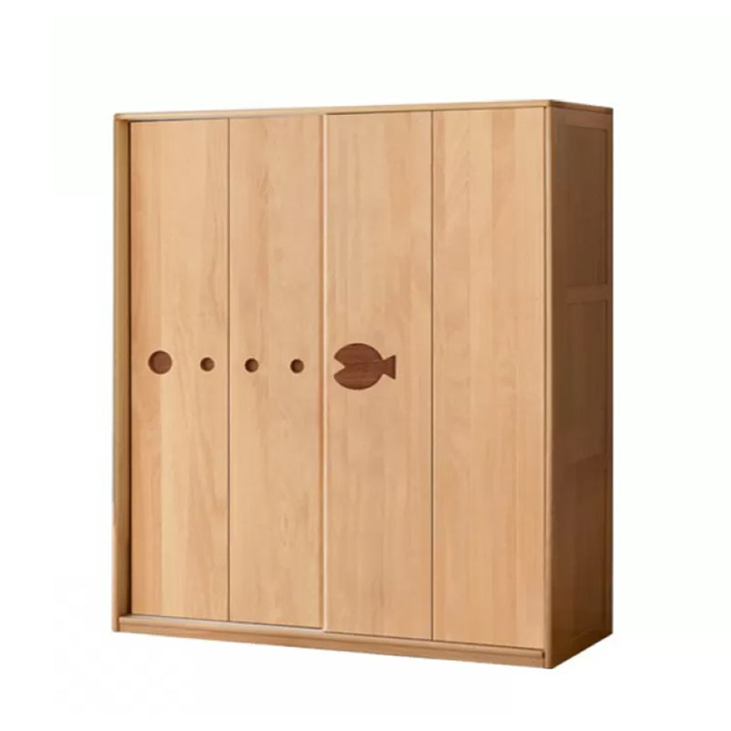 Beech Wood Kids Wardrobe Modern Closet with Sliding Barn Door