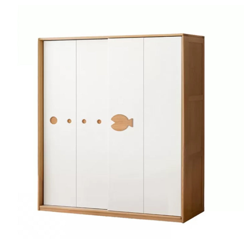 Beech Wood Kids Wardrobe Modern Closet with Sliding Barn Door