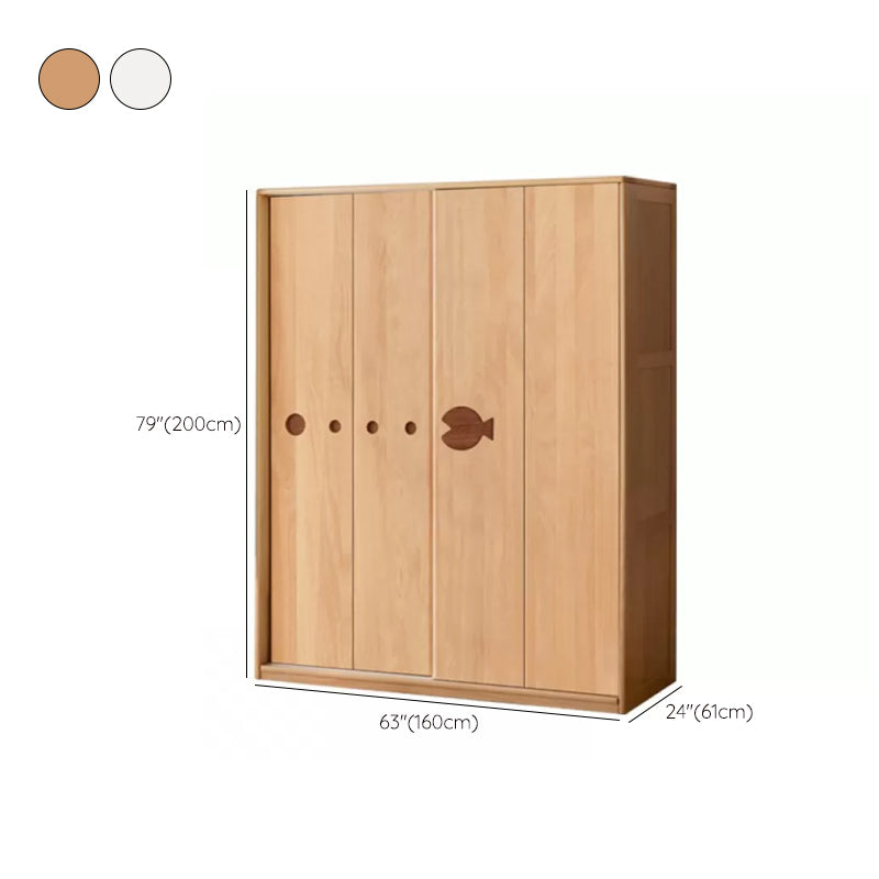 Beech Wood Kids Wardrobe Modern Closet with Sliding Barn Door