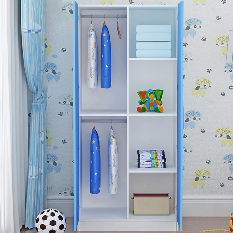 Blue Modern Coat Locker High Gloss Wooden Kid's Wardrobe with 2-Door