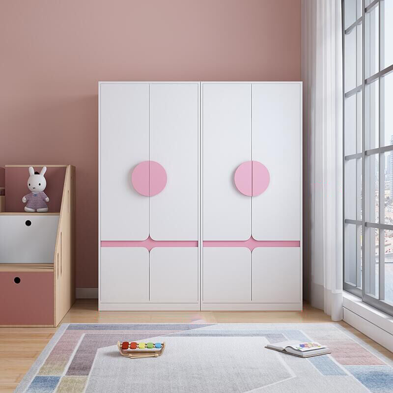 Modern Solid Wood Kid Wardrobe with Garment Rod and Lower Storage Cabinet