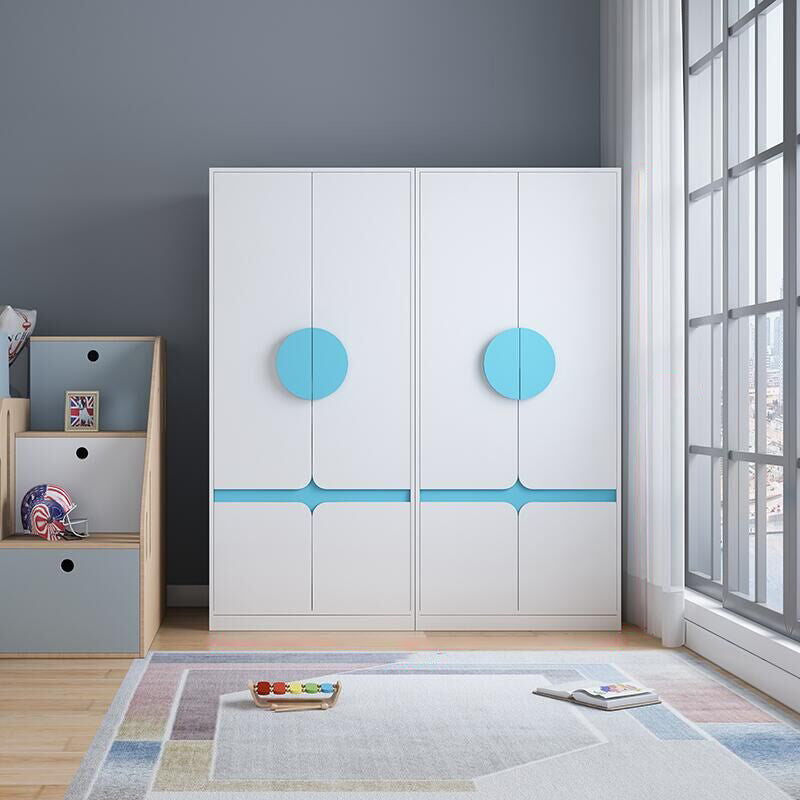 Modern Solid Wood Kid Wardrobe with Garment Rod and Lower Storage Cabinet