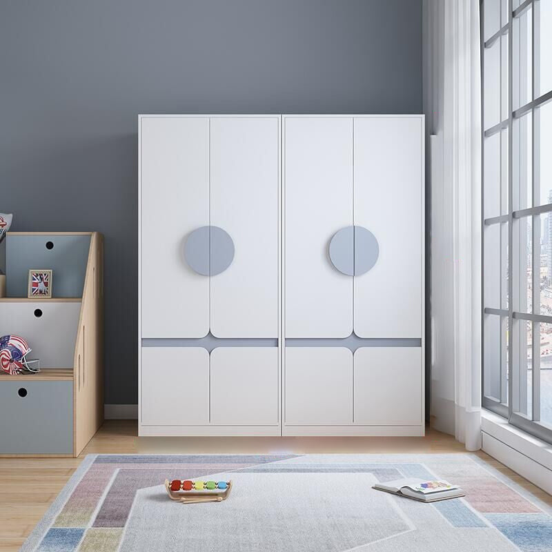 Modern Solid Wood Kid Wardrobe with Garment Rod and Lower Storage Cabinet