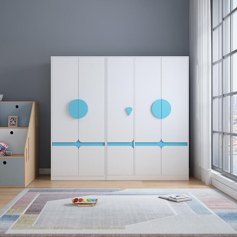 Modern Solid Wood Kid Wardrobe with Garment Rod and Lower Storage Cabinet