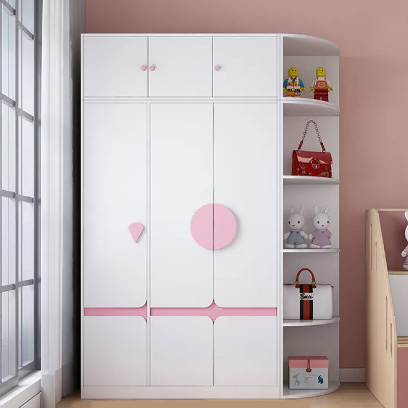 Modern Solid Wood Kid Wardrobe with Garment Rod and Lower Storage Cabinet