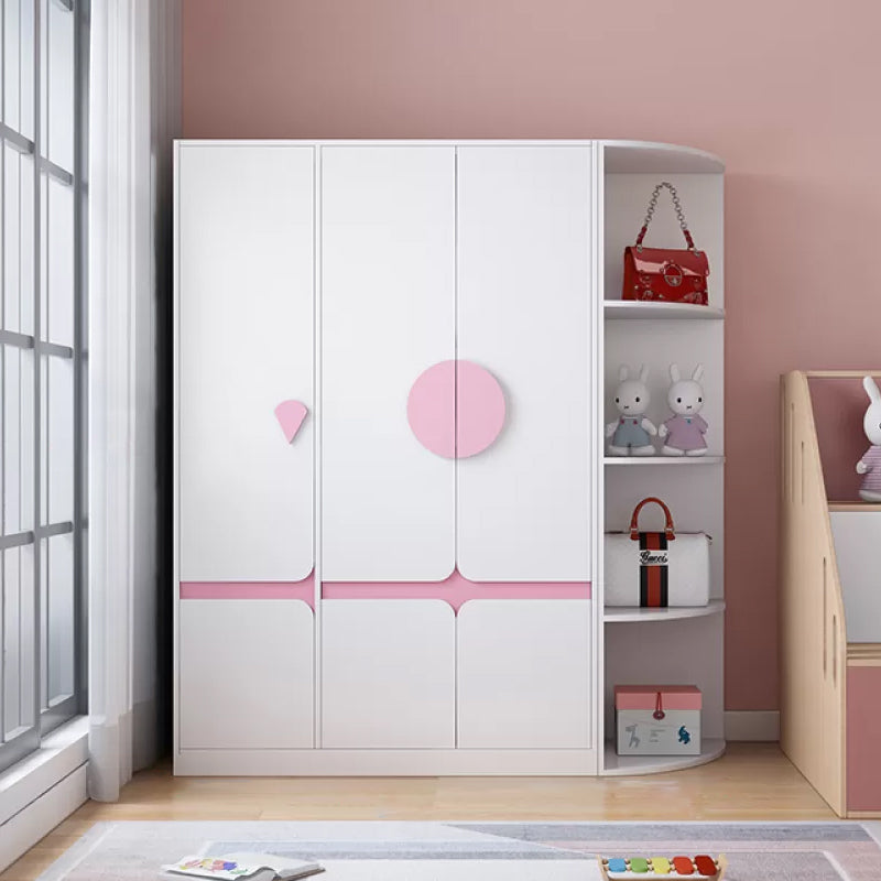 Modern Solid Wood Kid Wardrobe with Garment Rod and Lower Storage Cabinet