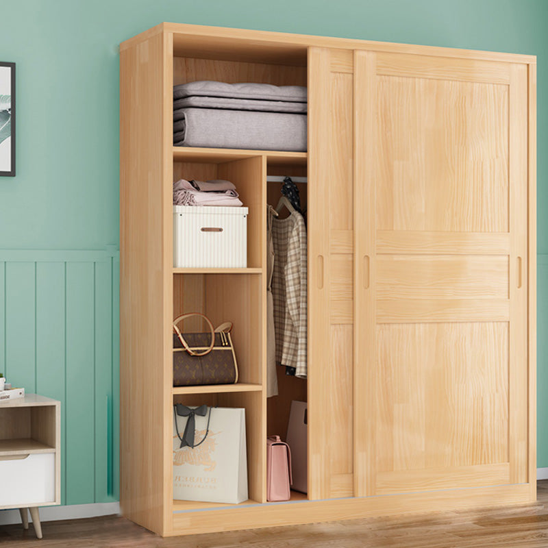 Light Brown Glossy Kid's Wardrobe Farmhouse Wooden Coat Locker