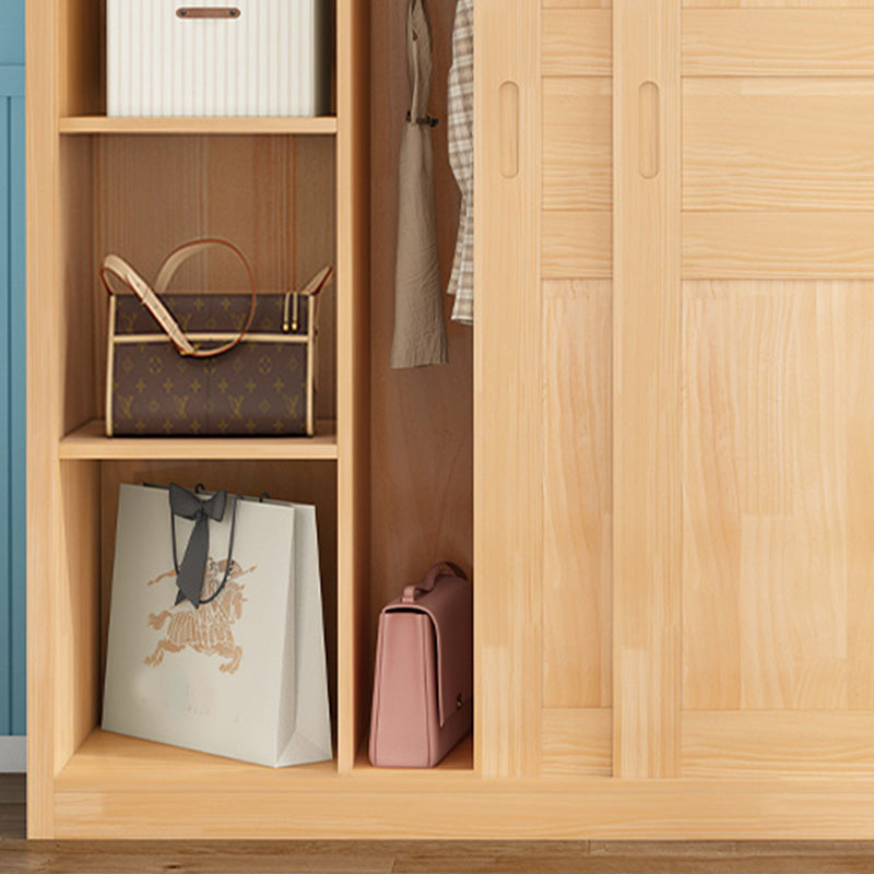 Light Brown Glossy Kid's Wardrobe Farmhouse Wooden Coat Locker