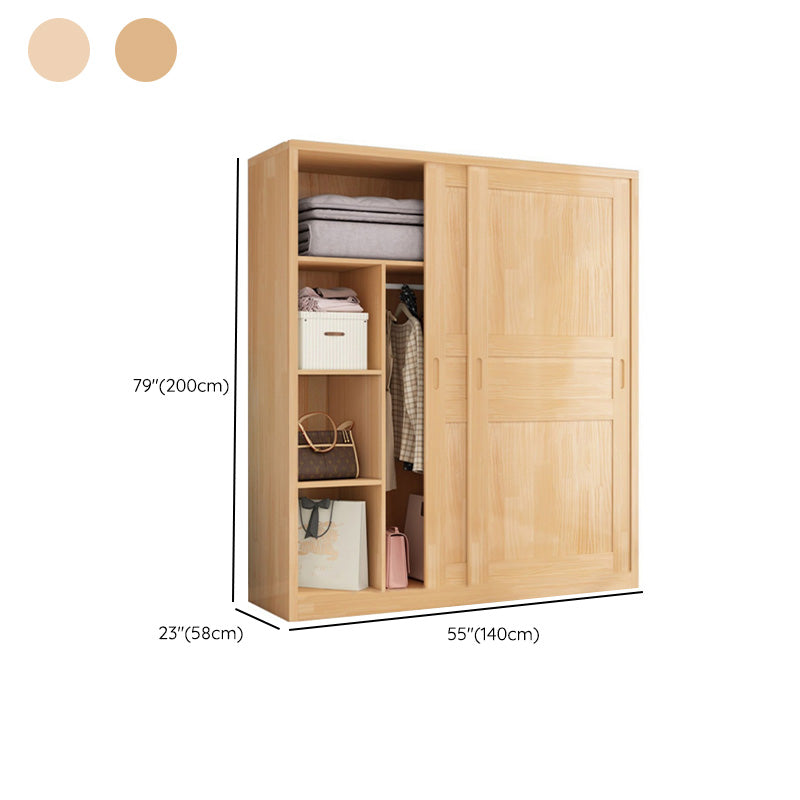 Light Brown Glossy Kid's Wardrobe Farmhouse Wooden Coat Locker