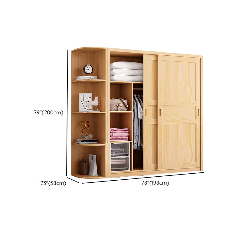 Light Brown High Gloss Coat Locker Wooden Rustic Kid's Wardrobe