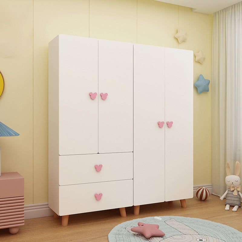 Modern Pink Kids Closet Wooden High Gloss 1-Drawer Kid's Wardrobe