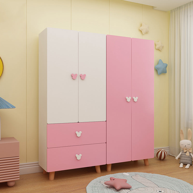 Modern Pink Kids Closet Wooden High Gloss 1-Drawer Kid's Wardrobe