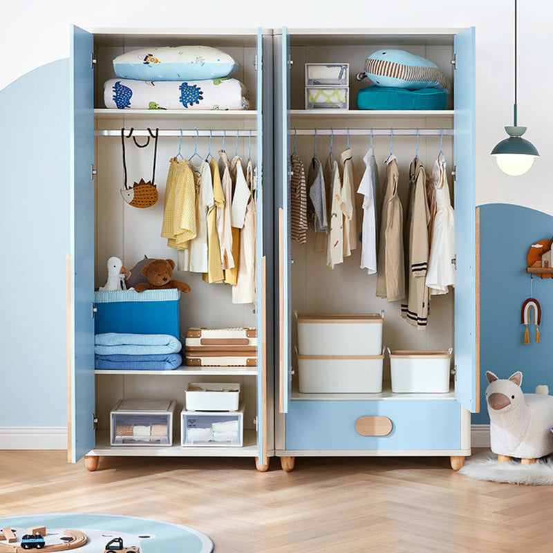 Blue High Gloss Coat Locker Wooden with Lower Storage Drawers