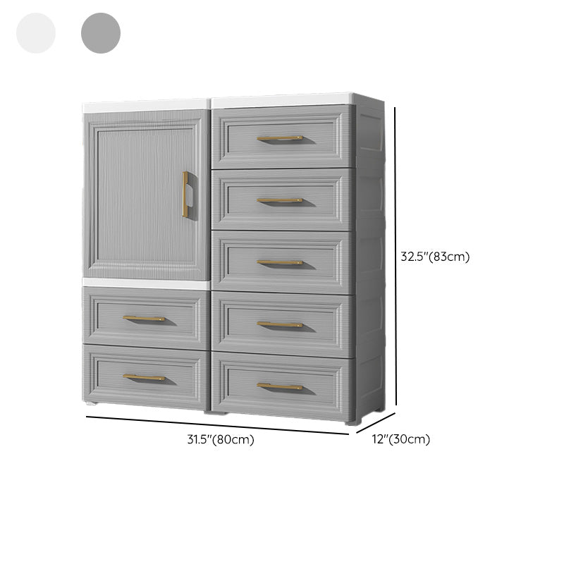 Grey Wooden Kid's Wardrobe Urban High Gloss 2-Drawer Kids Closet