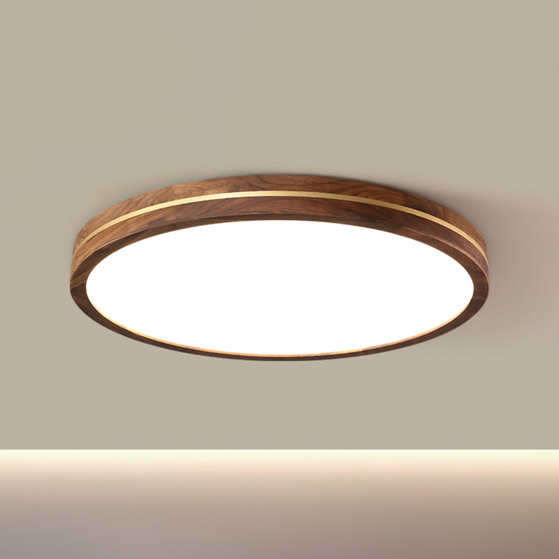 Modern Wood LED Flush Mount Circle Shape Ceiling Light with Acrylic Shade for Bedroom