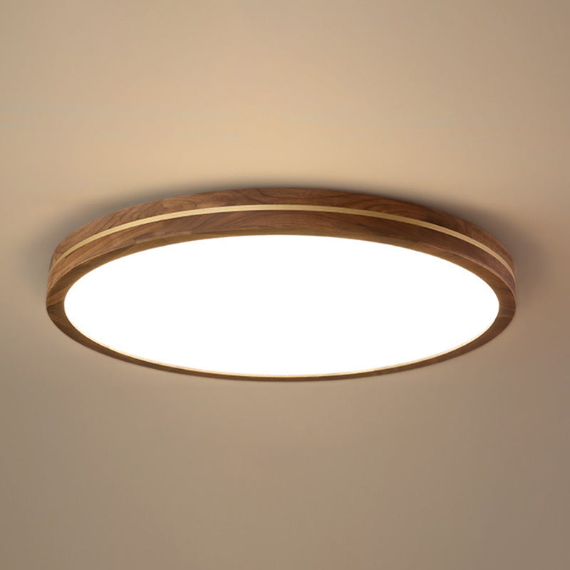 Modern Wood LED Flush Mount Circle Shape Ceiling Light with Acrylic Shade for Bedroom