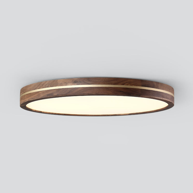 Modern Wood LED Flush Mount Circle Shape Ceiling Light with Acrylic Shade for Bedroom