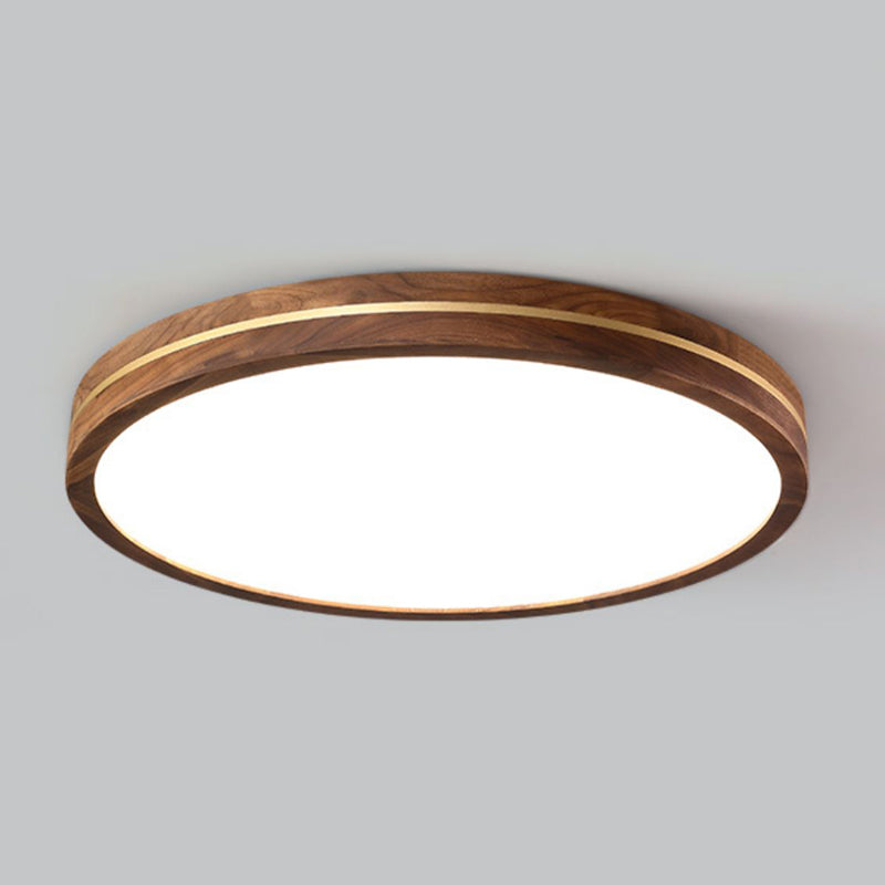 Modern Wood LED Flush Mount Circle Shape Ceiling Light with Acrylic Shade for Bedroom