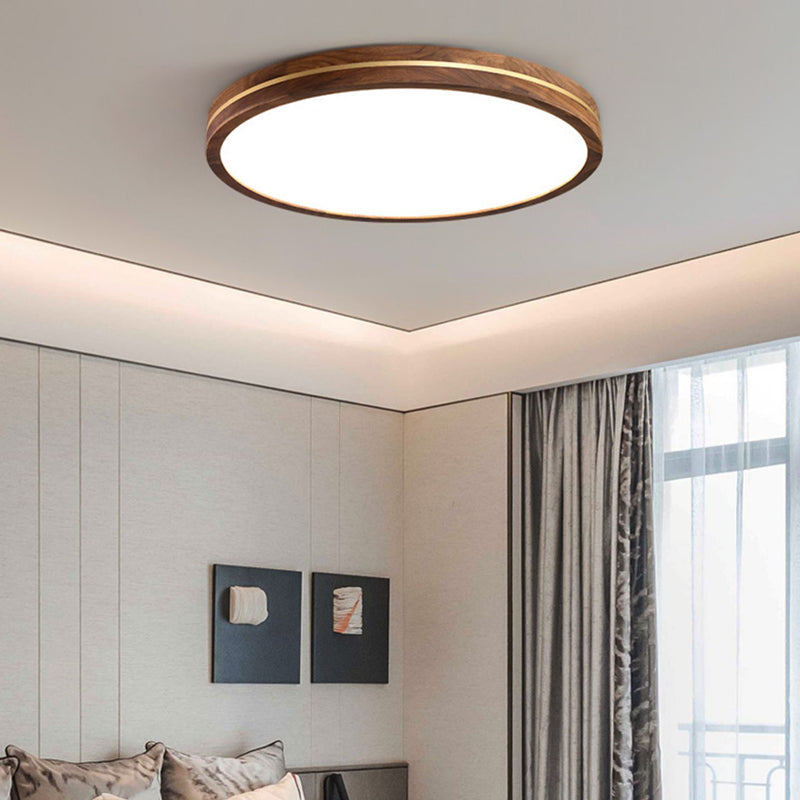 Modern Wood LED Flush Mount Circle Shape Ceiling Light with Acrylic Shade for Bedroom