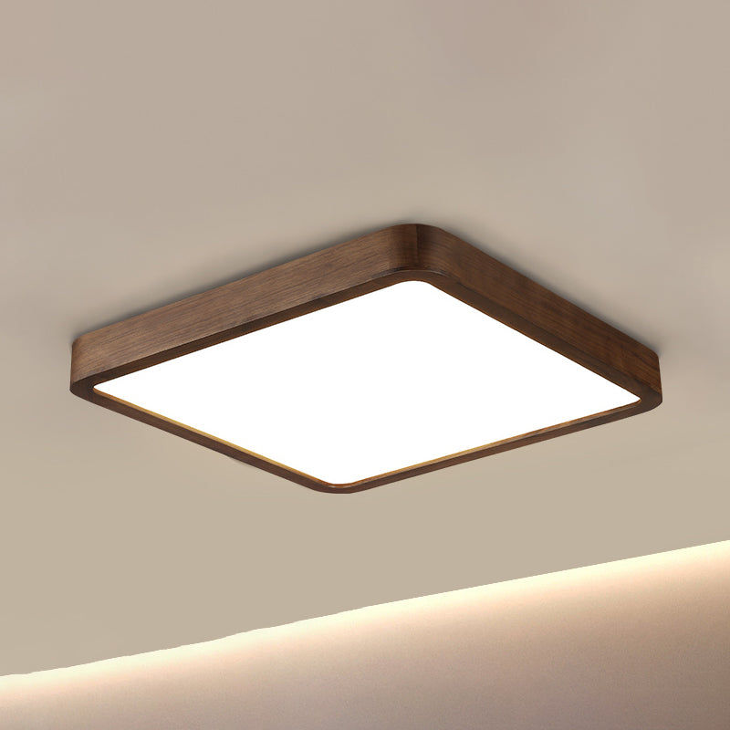 LED Wood Flush Mount Modern Geometric Shape Ceiling Light with Acrylic Shade for Bedroom