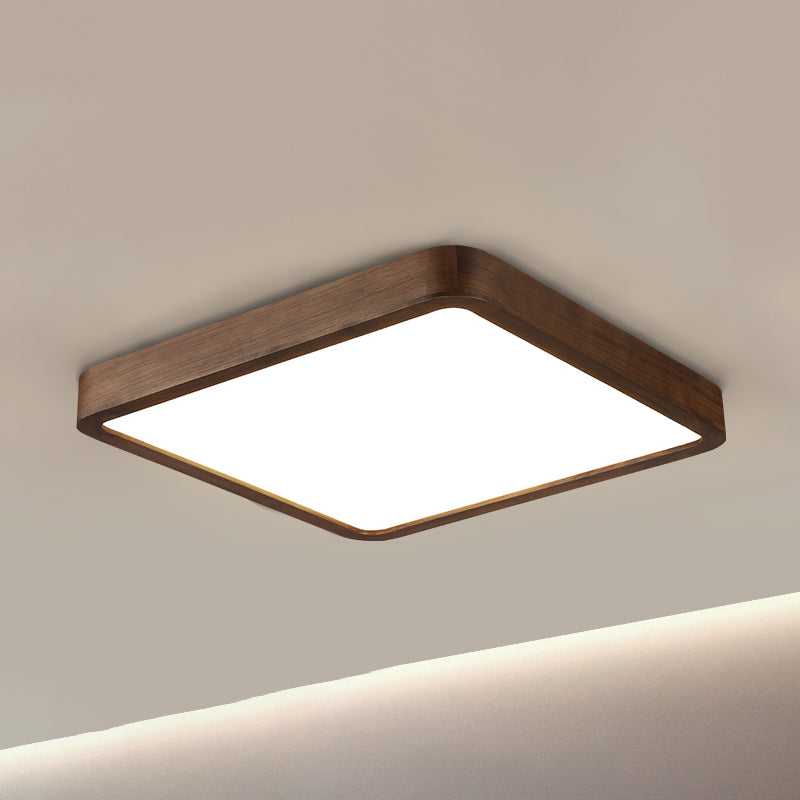 LED Wood Flush Mount Modern Geometric Shape Ceiling Light with Acrylic Shade for Bedroom