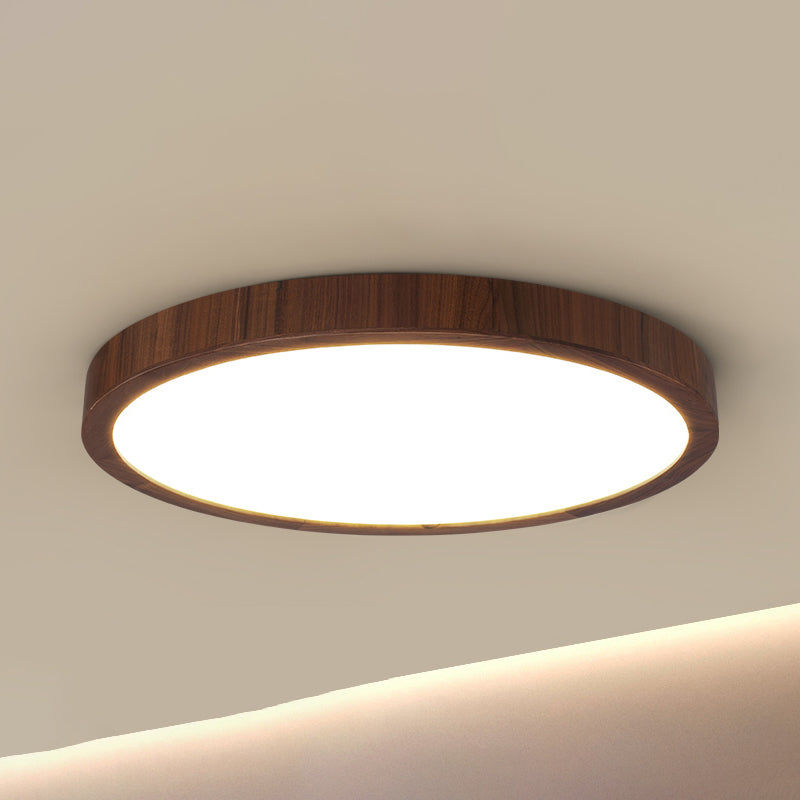 LED Wood Flush Mount Modern Geometric Shape Ceiling Light with Acrylic Shade for Bedroom