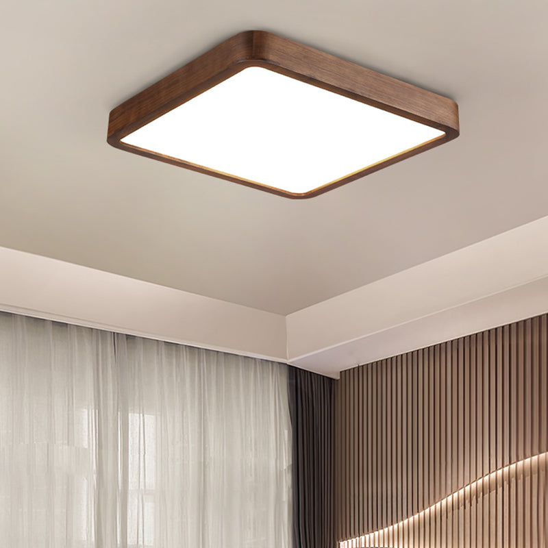 LED Wood Flush Mount Modern Geometric Shape Ceiling Light with Acrylic Shade for Bedroom