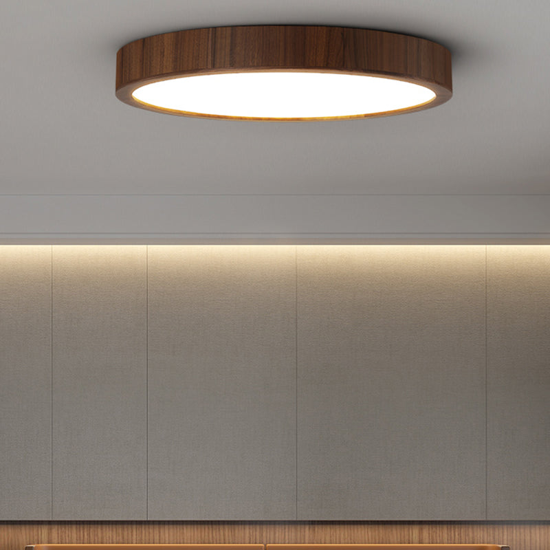 LED Wood Flush Mount Modern Geometric Shape Ceiling Light with Acrylic Shade for Bedroom