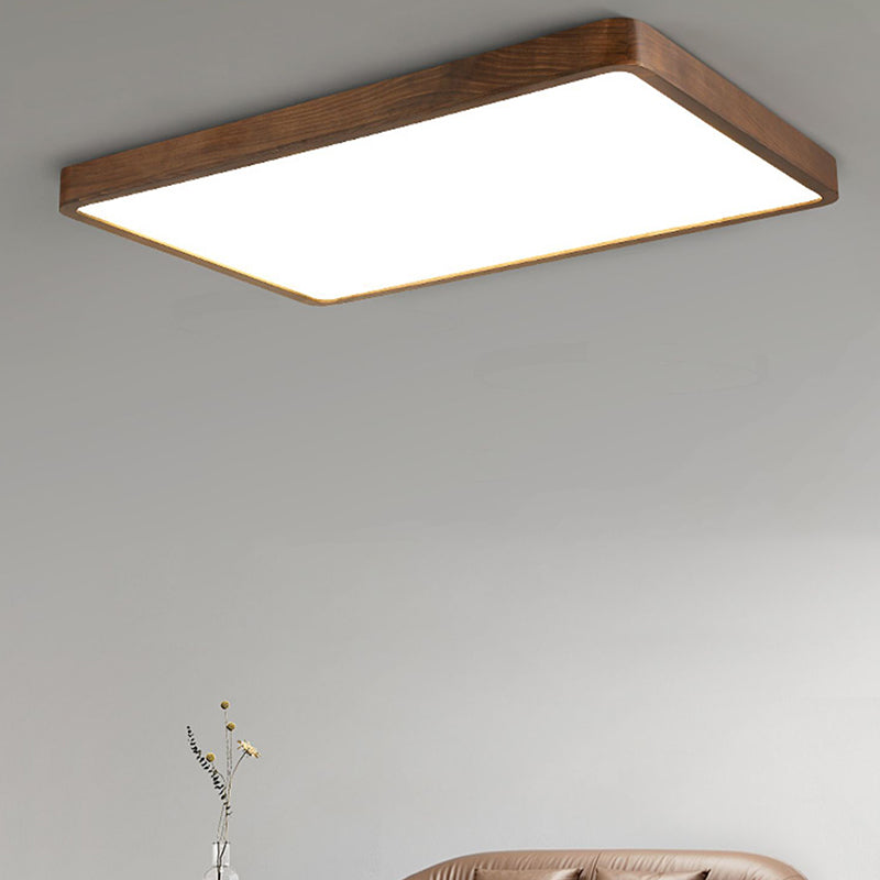 LED Wood Flush Mount Modern Geometric Shape Ceiling Light with Acrylic Shade for Bedroom