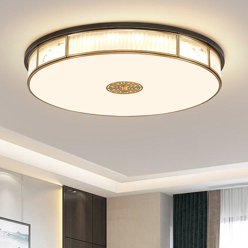 LED Modern Metal Flush Mount Geometric Shape Ceiling Lamp with Glass Shade for Living Room