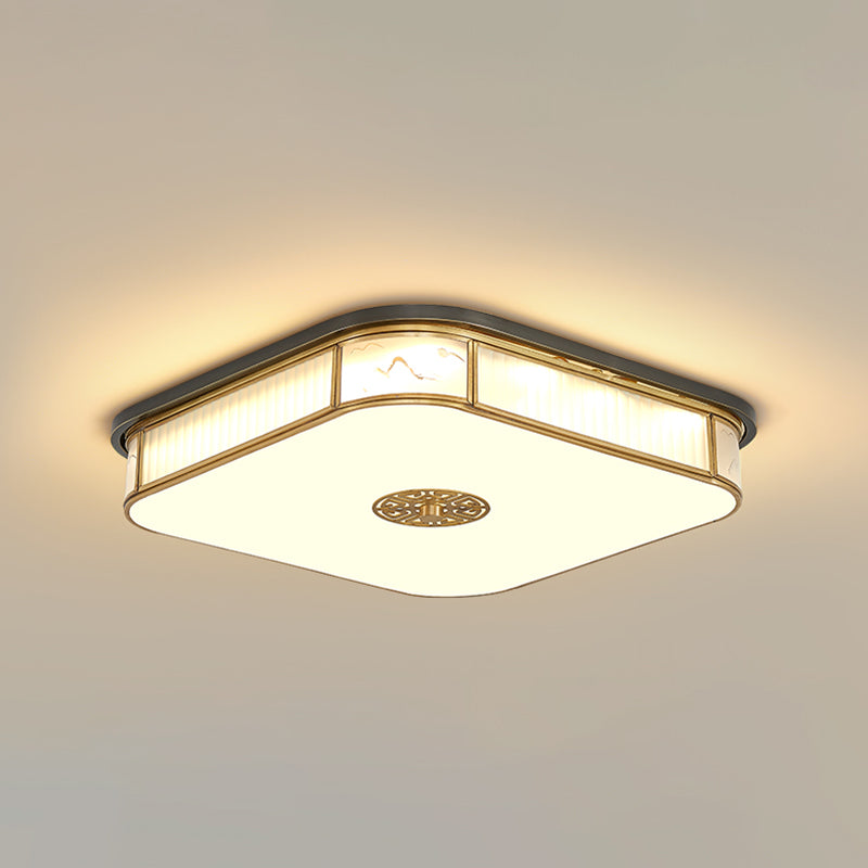 LED Modern Metal Flush Mount Geometric Shape Ceiling Lamp with Glass Shade for Living Room