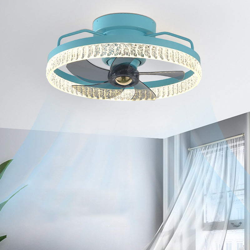 Round Shape Metal Ceiling Fans Modern Style 1-Light Ceiling Mount Fan Fixture