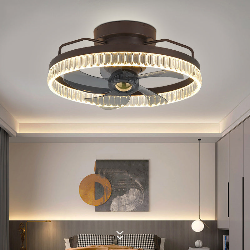 Round Shape Metal Ceiling Fans Modern Style 1-Light Ceiling Mount Fan Fixture