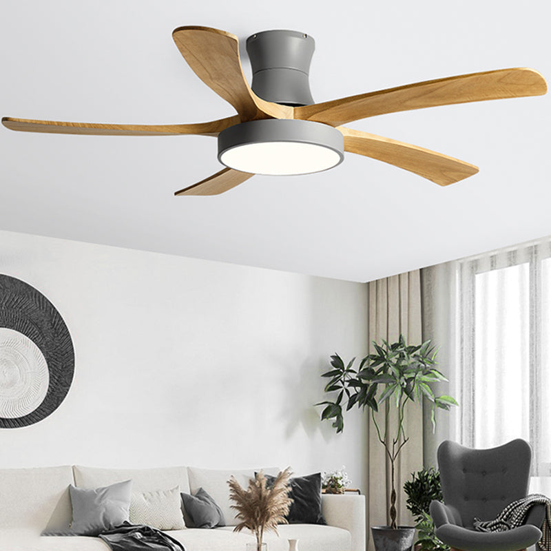 Nordic LED Ceiling Fan 5-Blade Fan Lighting with Wood for Living Room