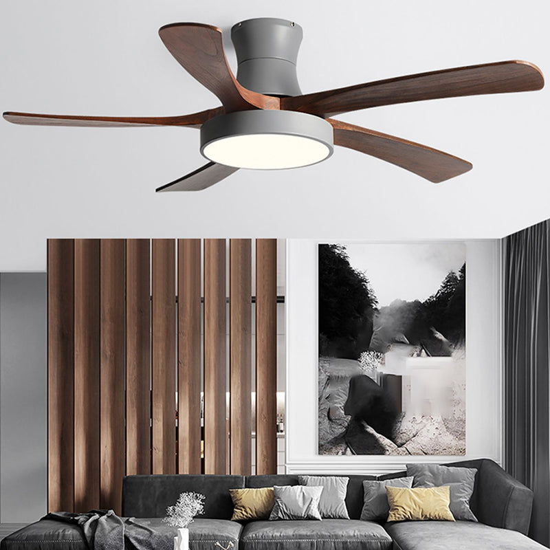 Nordic LED Ceiling Fan 5-Blade Fan Lighting with Wood for Living Room