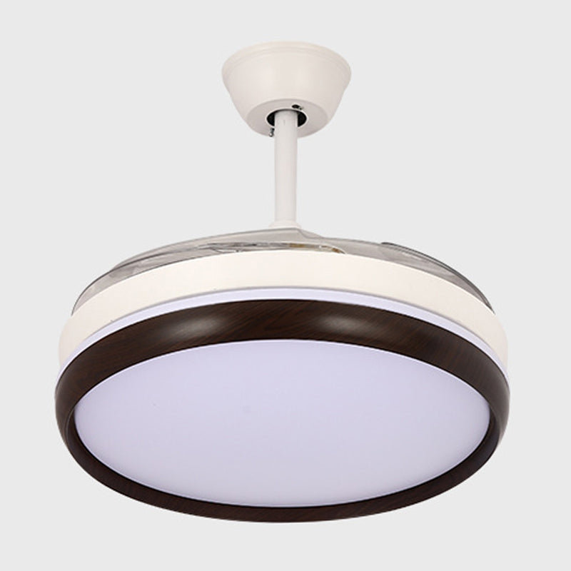 Iron and Acrylic LED Ceiling Fan Fixture Contemporary Drum Fan Lighting in White