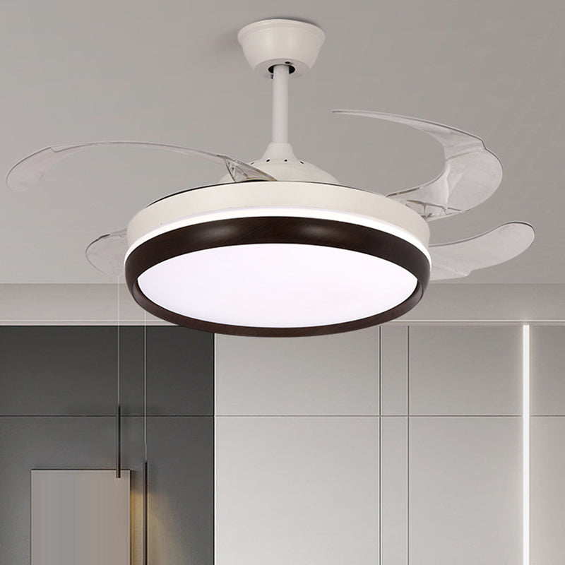 Iron and Acrylic LED Ceiling Fan Fixture Contemporary Drum Fan Lighting in White